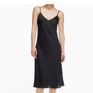 Aritzia Wilfred Classic Black Slip Midi Dress